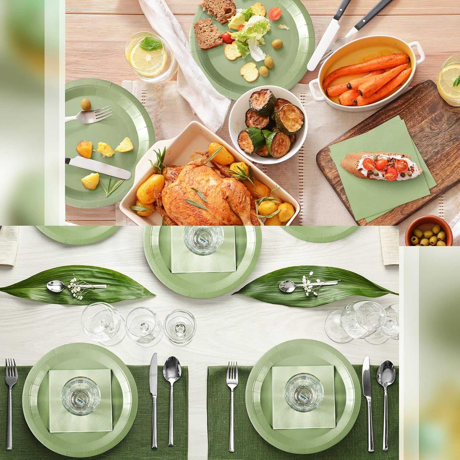 Sage-Green-Disposable-Tableware-for-50-Guests-Sage-Green-Party-Tableware-Supplies-Paper-Plate-for-Bridal