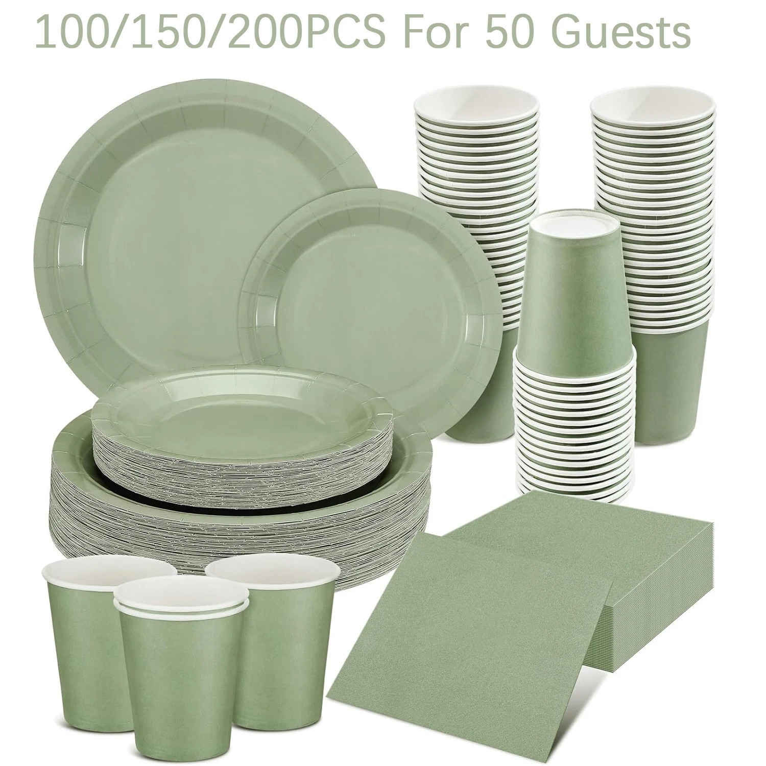Sage-Green-Disposable-Tableware-for-50-Guests-Sage-Green-Party-Tableware-Supplies-Paper-Plate-for-Bridal