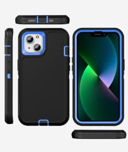 iPhone 13 Heavy-Duty Case, Military-Grade Shockproof Protection, Includes 2 Tempered Glass Screen Protectors – Black Blue