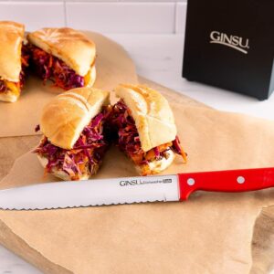 Ginsu Kiso 14-Piece Red Knife Set with Black Block – Dishwasher Safe and Always Sharp